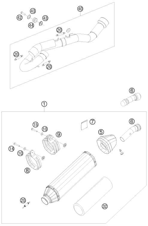 Despiece original completo de Sistema de escape del modelo de KTM 250 SX-F FACT.REPL.MUSQ. ED del año 2010