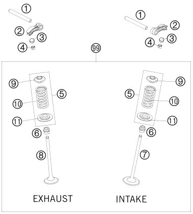 Despiece original completo de Accionamiento de válvula del modelo de KTM 250 EXC-F del año 2011