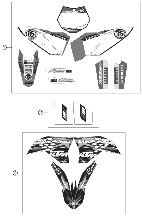 Despiece original completo de Kit gráficos del modelo de KTM 450 SX-F FACT.REPL.NAGL del año 2010