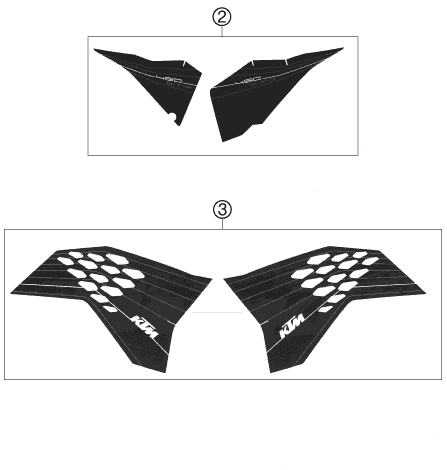 Despiece original completo de Kit gráficos del modelo de KTM 450 SMR del año 2010
