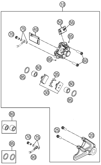 Despiece original completo de Pinza freno trasero del modelo de KTM 85 SX 17 14 del año 2011