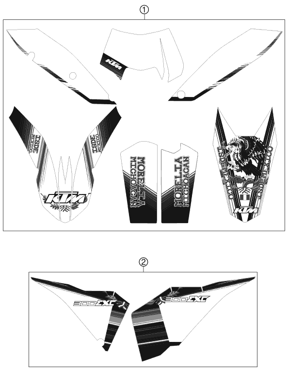 Despiece original completo de Kit gráficos del modelo de KTM 300 EXC-E SIX-DAYS del año 2011
