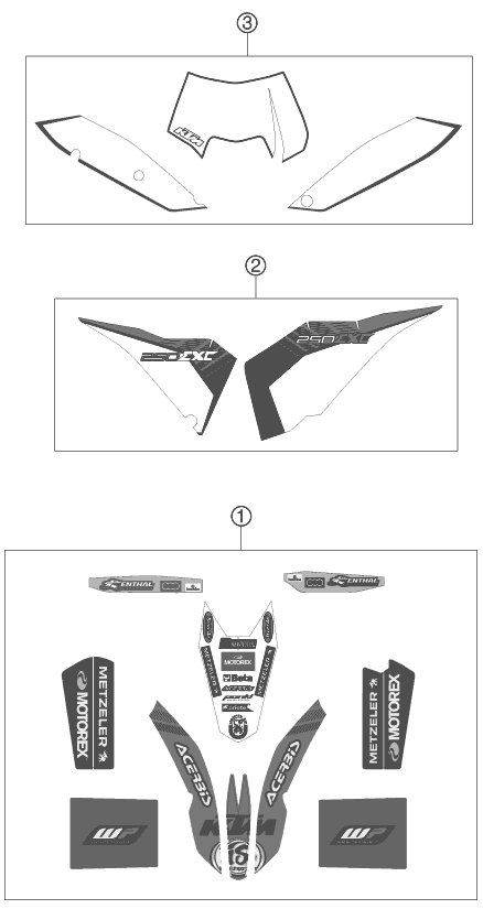 Despiece original completo de Kit gráficos del modelo de KTM 250 EXC FACTORY EDIT. del año 2011