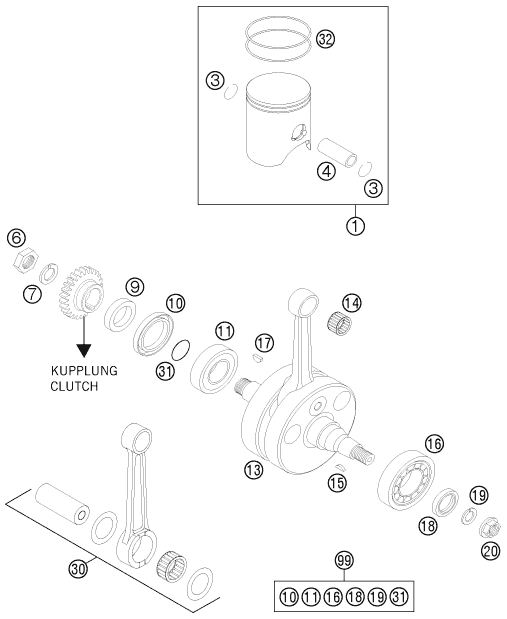 Despiece original completo de Cigüeñal, pistón del modelo de KTM 300 EXC FACTORY EDITION del año 2015