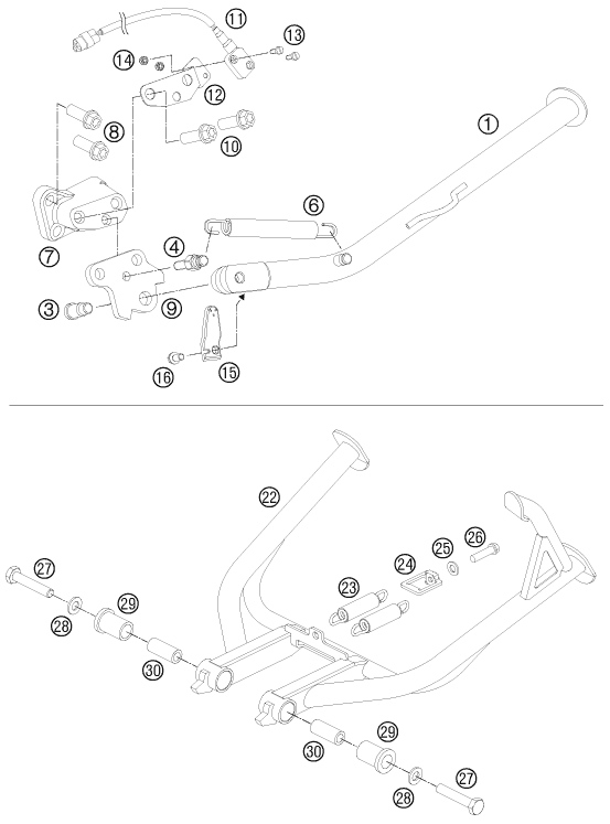 Despiece original completo de Caballete lateral / caballete central del modelo de KTM 990 ADVENTURE R del año 2012
