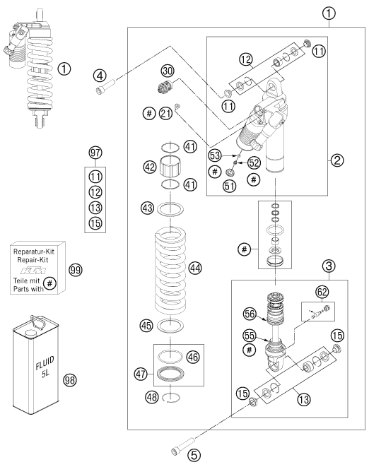 Despiece original completo de Amortiguador del modelo de KTM 990 ADVENTURE WHITE ABS del año 2012