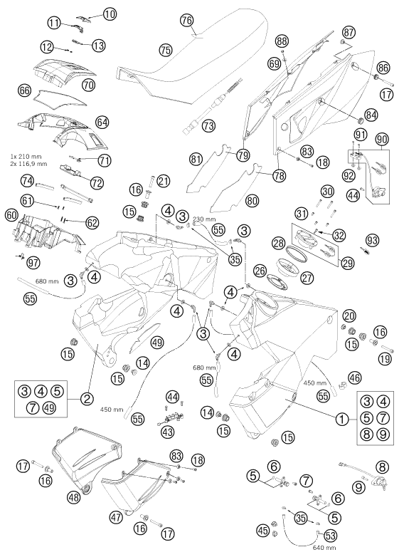Despiece original completo de Depósito, asiento del modelo de KTM 990 Adventure R del año 2011