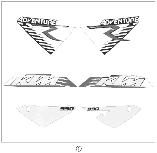 Despiece original completo de Kit gráficos del modelo de KTM 990 ADVENTURE R del año 2012