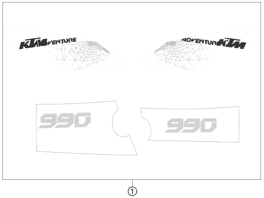 Despiece original completo de Kit gráficos del modelo de KTM 990 ADVENTURE WHITE ABS del año 2011