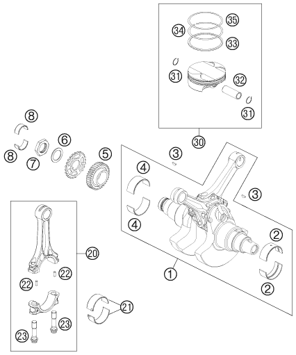 Despiece original completo de Cigüeñal, pistón del modelo de KTM 990 Adventure R del año 2011
