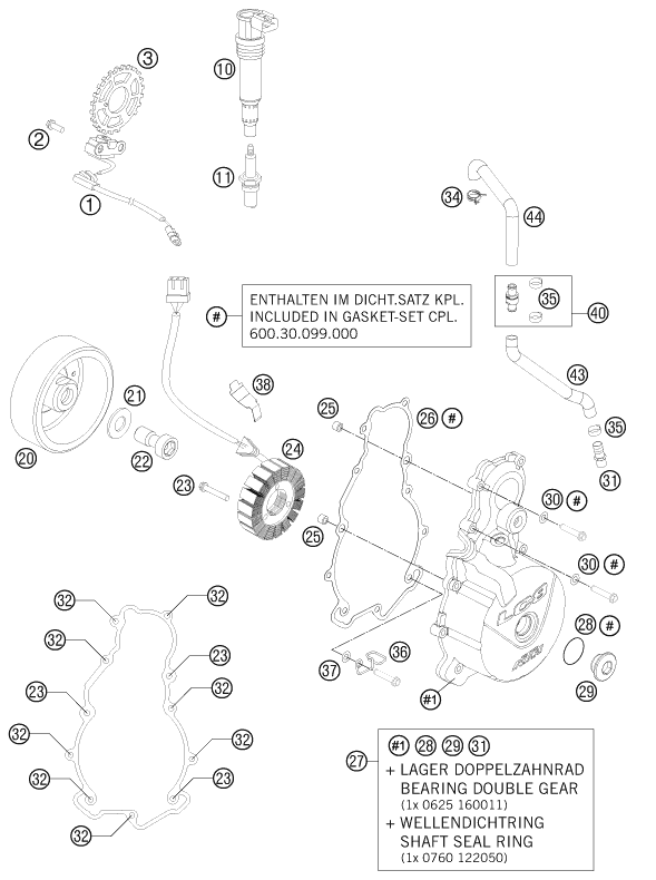 Despiece original completo de Sistema de encendido del modelo de KTM 990 ADVENTURE WHITE ABS del año 2011