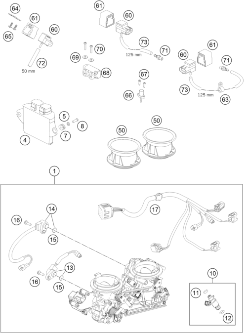 Despiece original completo de Cuerpo de la válvula de mariposa del modelo de KTM 990 Adventure R del año 2011