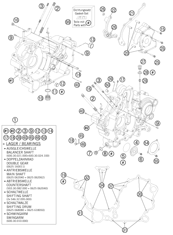 Despiece original completo de Carter del motor del modelo de KTM 990 SUPER DUKE BLACK del año 2011