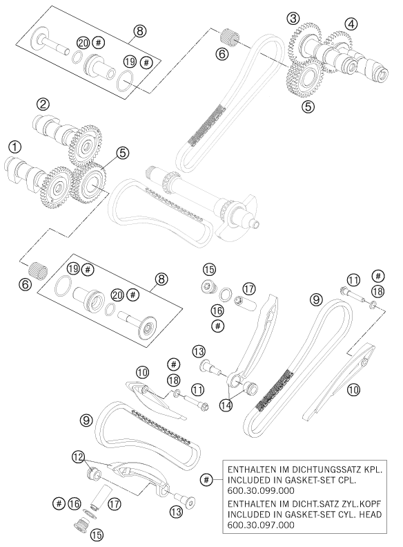 Despiece original completo de Mando de las válvulas del modelo de KTM 990 SUPER DUKE BLACK del año 2011
