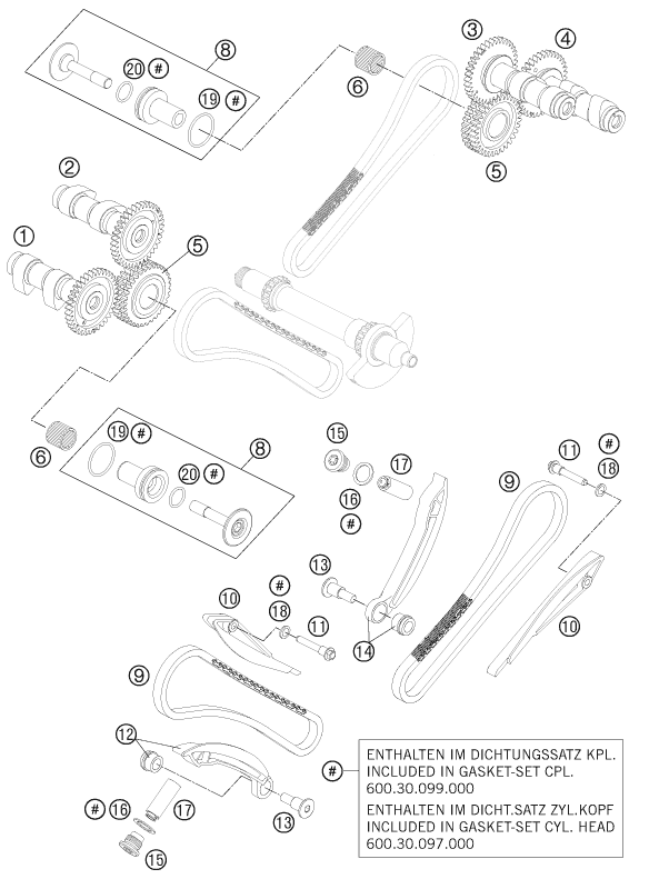 Despiece original completo de Mando de las válvulas del modelo de KTM 990 SUPER DUKE R del año 2011
