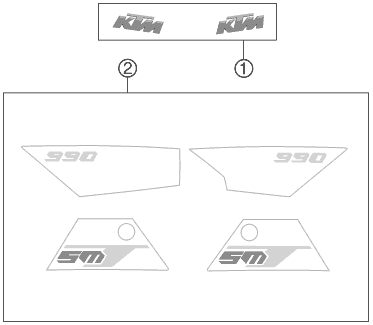 Despiece original completo de Kit gráficos del modelo de KTM 990 SUPERM. T BLACK ABS del año 2011