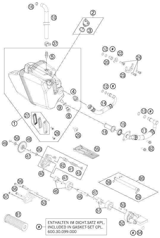 Despiece original completo de Sistema de lubricación del modelo de KTM 990 SUPERMOTO R del año 2012
