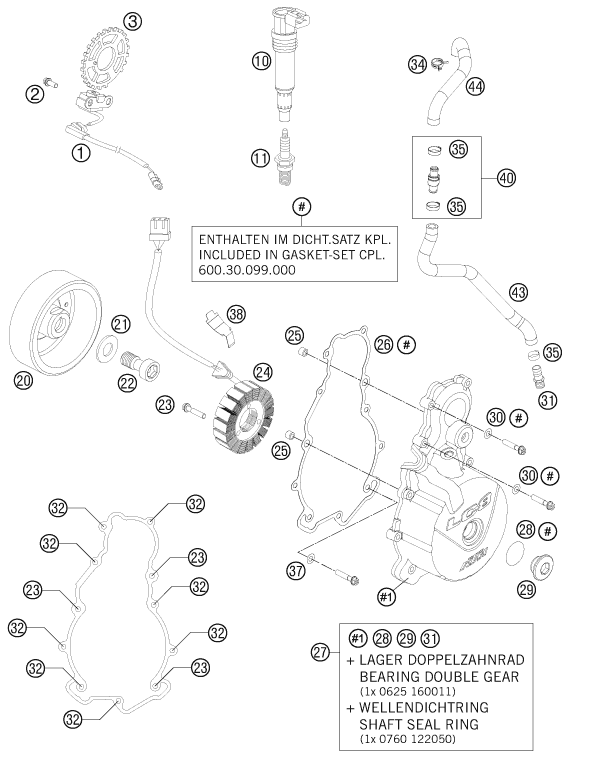 Despiece original completo de Sistema de encendido del modelo de KTM 990 SUPERMOTO R del año 2012