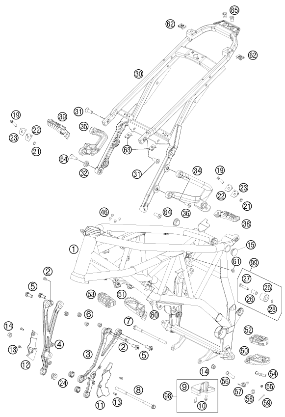 Despiece original completo de Chasis del modelo de KTM 990 Supermoto R del año 2011