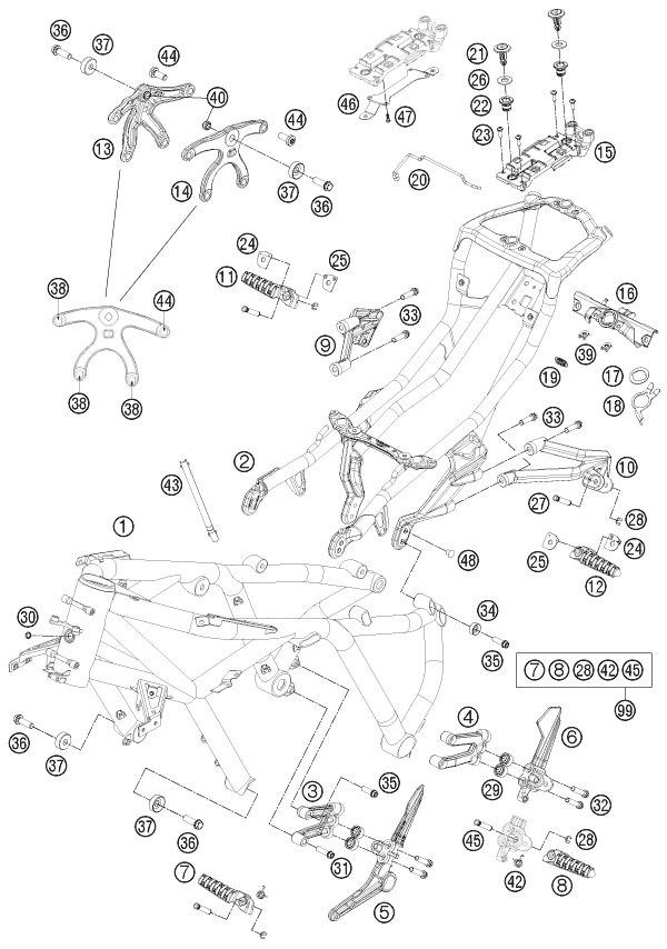 Despiece original completo de Chasis del modelo de KTM 1190 RC8 R WHITE del año 2011