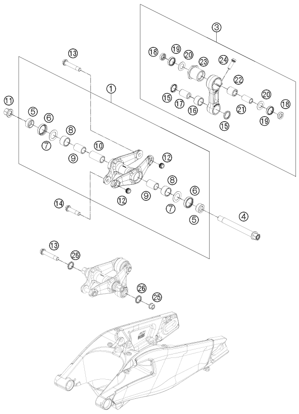 Despiece original completo de Articulación pro lever del modelo de KTM 1190 RC8 R WHITE del año 2014