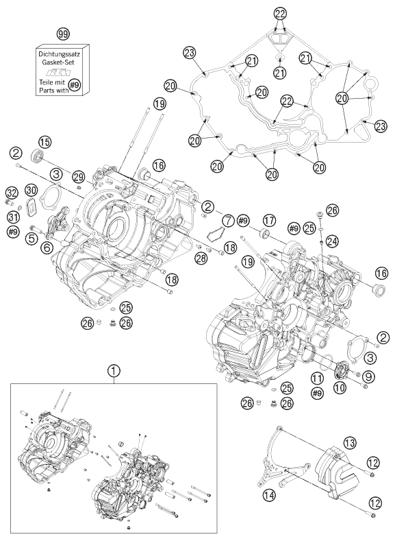 Despiece original completo de Carter del motor del modelo de KTM 1190 RC8 R WHITE del año 2012