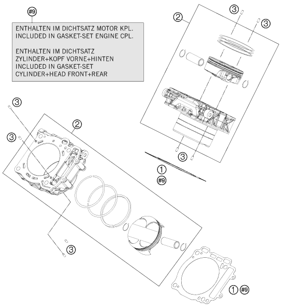 Despiece original completo de Cilindro del modelo de KTM 1190 ADVENTURE ABS GREY del año 2015