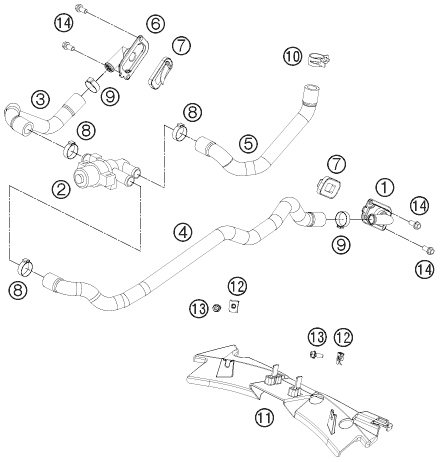 Despiece original completo de Sistema de aire secundario del modelo de KTM 1190 RC8 R WHITE del año 2014