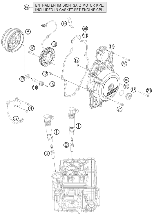 Despiece original completo de Sistema de encendido del modelo de KTM 1190 RC8 R WHITE del año 2012