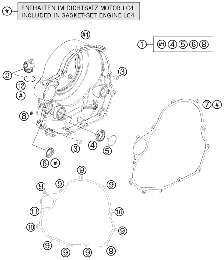 Despiece original completo de Tapa de embrague del modelo de KTM 690 DUKE WHITE ABS del año 2014