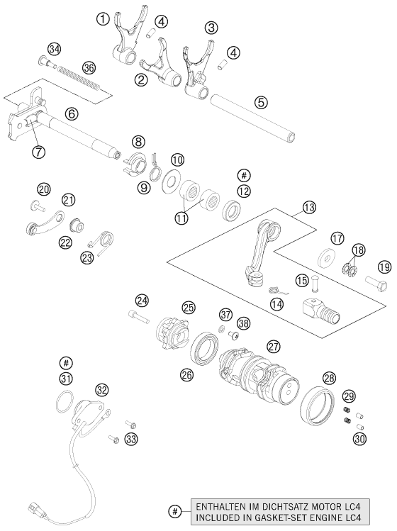 Despiece original completo de Selección de las marchas del modelo de KTM 690 DUKE BLACK del año 2011