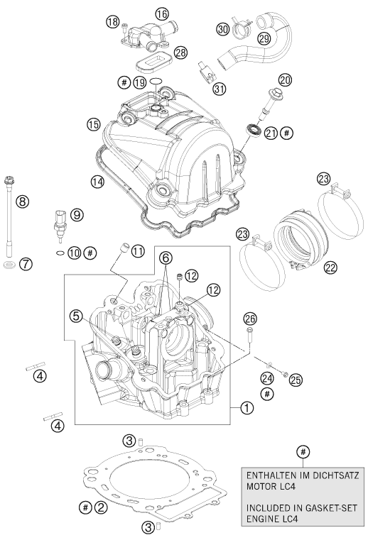 Despiece original completo de Culata de cilindros del modelo de KTM 690 DUKE R del año 2011