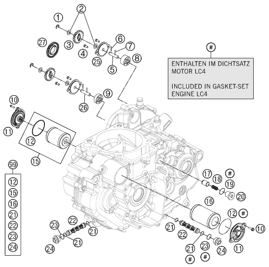 Despiece original completo de Sistema de lubricación del modelo de KTM 690 DUKE R del año 2011