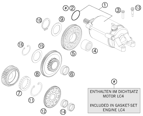 Despiece original completo de Motor de arranque eléctrico del modelo de KTM 690 DUKE R del año 2011