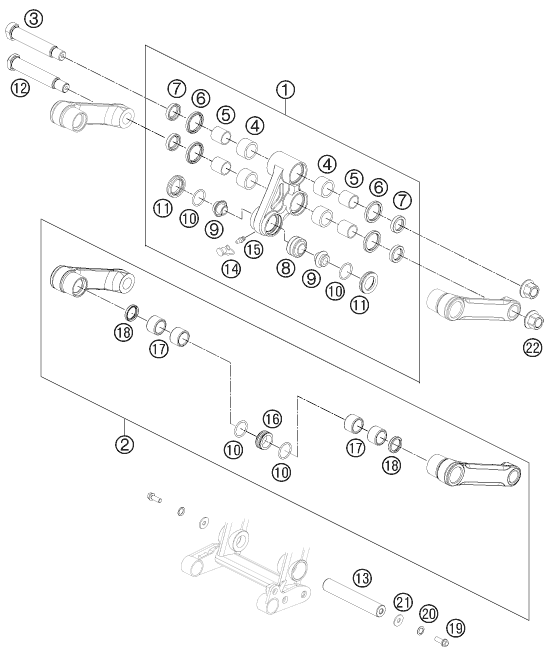 Despiece original completo de Articulación pro lever del modelo de KTM 450 RALLY FACTORY REPLICA del año 2012