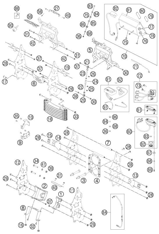 Despiece original completo de Instrumentos / sistema de cierre del modelo de KTM 450 RALLY FACTORY REPLICA del año 2011