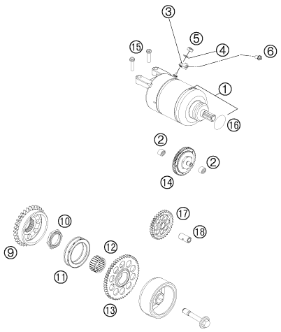 Despiece original completo de Motor de arranque eléctrico del modelo de KTM 450 RALLY FACTORY REPLICA del año 2014