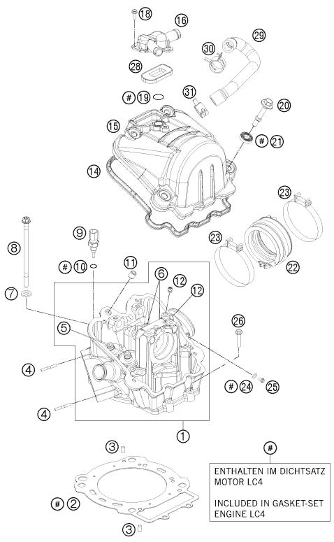 Despiece original completo de Culata de cilindros del modelo de KTM 690 ENDURO R del año 2011