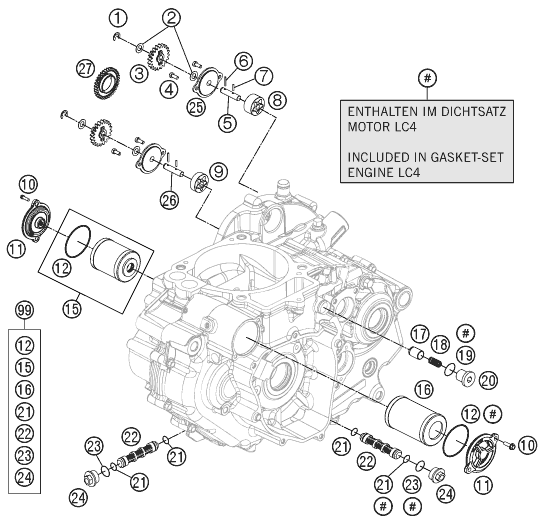 Despiece original completo de Sistema de lubricación del modelo de KTM 690 ENDURO R del año 2011