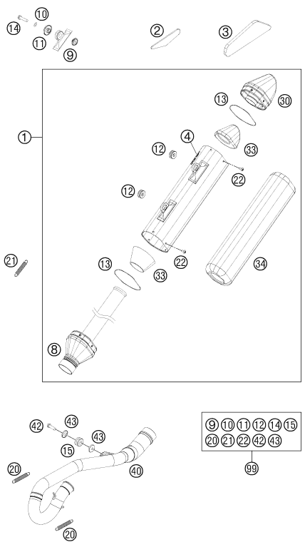 Despiece original completo de Sistema de escape del modelo de KTM 250 SX-F del año 2012