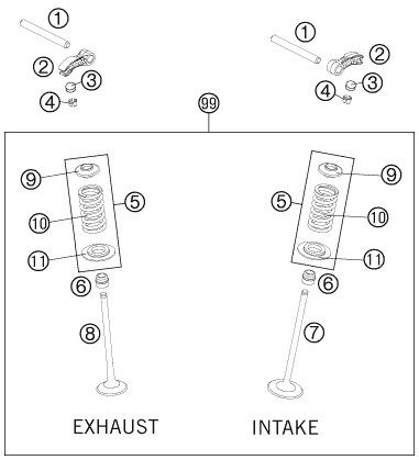 Despiece original completo de Accionamiento de válvula del modelo de KTM 250 SX-F del año 2011