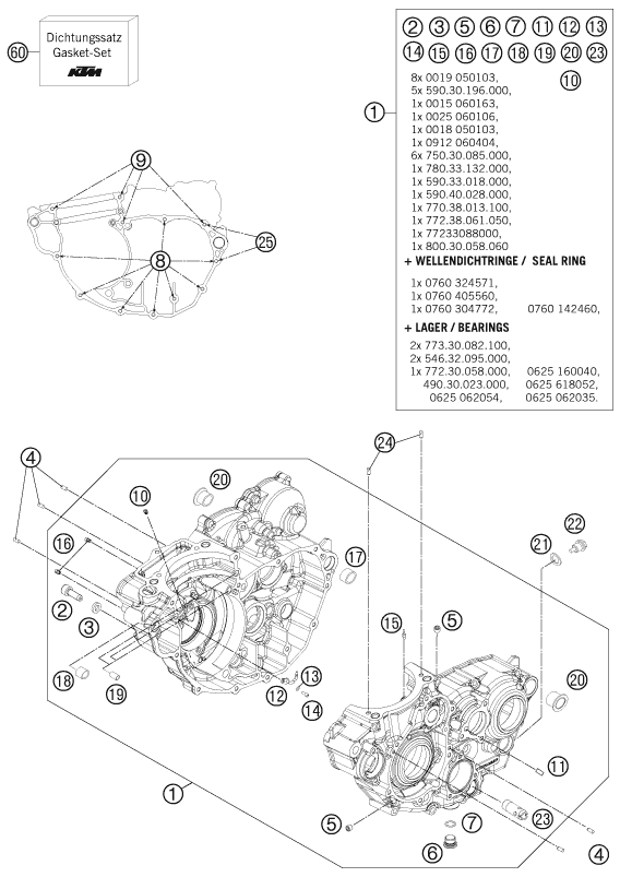 Despiece original completo de Carter del motor del modelo de KTM 350 SX-F CAIROLI REPLICA del año 2011