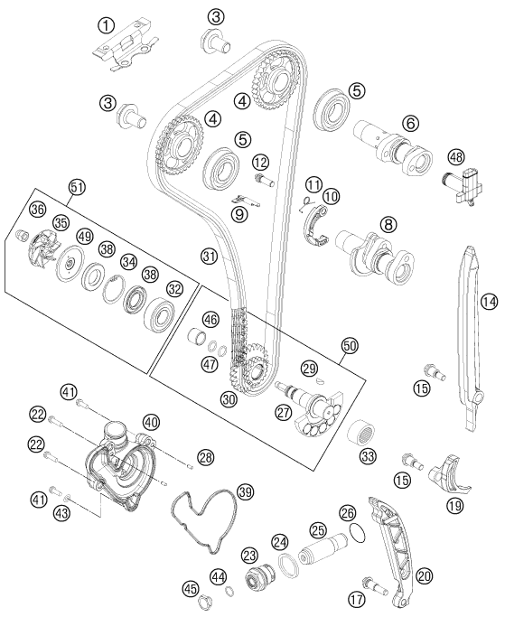 Despiece original completo de Mando de las válvulas del modelo de KTM 350 SX-F del año 2011