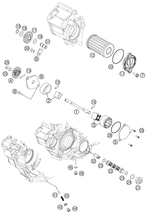 Despiece original completo de Sistema de lubricación del modelo de KTM 350 SX-F del año 2011