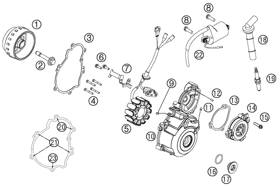 Despiece original completo de Sistema de encendido del modelo de KTM 350 SX-F CAIROLI REPLICA del año 2012
