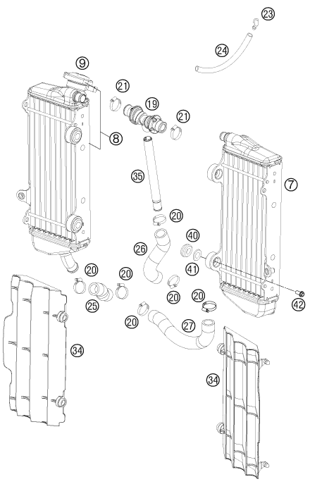 Despiece original completo de Sistema de refrigeración del modelo de KTM 450 SX-F del año 2011