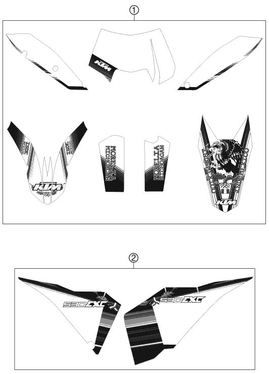 Despiece original completo de Kit gráficos del modelo de KTM 530 EXC SIX.DAYS del año 2011