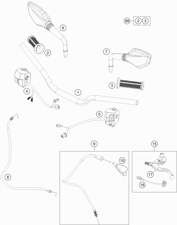 Despiece original completo de Manillar, mandos del modelo de KTM 200 DUKE WHITE ABS del año 2013