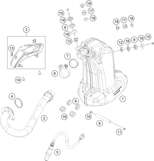 Despiece original completo de Sistema de escape del modelo de KTM 125 DUKE del año 2011