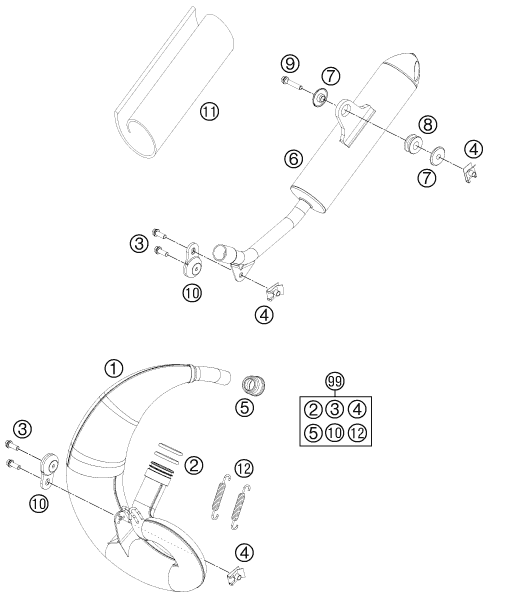 Despiece original completo de Sistema de escape del modelo de KTM 50 SX MINI del año 2015